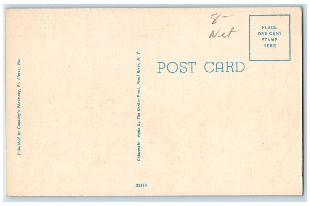 c1950's U.S Post Office Car Roadside Palm Trees Fort Pierce Florida FL Postcard