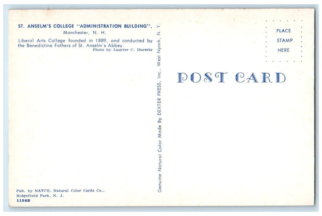 c1960 St Anselm's College Administration Building Manchester NH Vintage Postcard