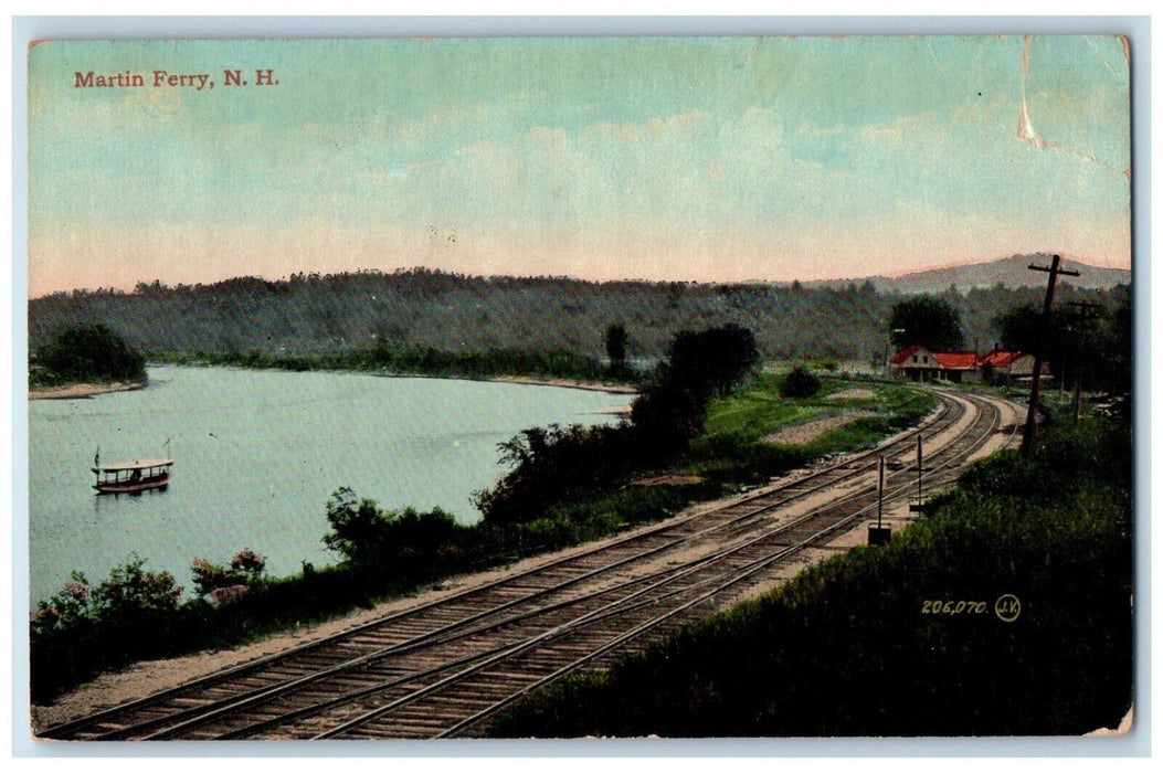 1932 Martin Ferry Railway Lake Boat New Hampshire NH Vintage Antique Postcard