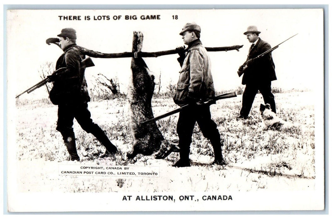 c1910's Exaggerated Rabbit Hunting Alliston Ontario Canada RPPC Photo Postcard