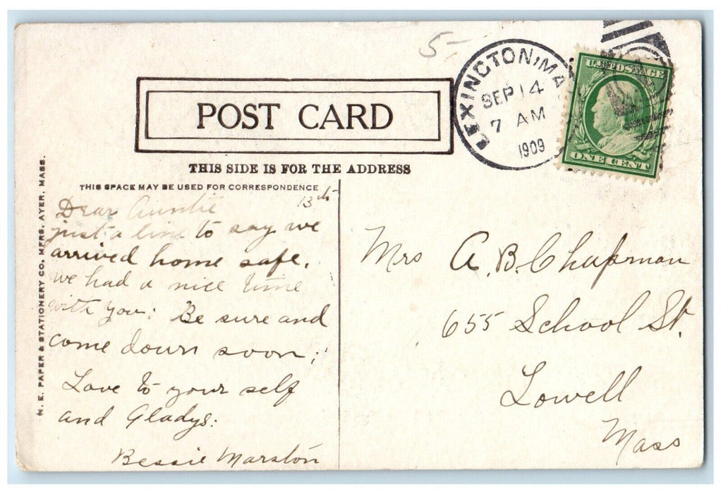 1909 Old Belfry Club House Lexington Scene Street Massachusetts MA Postcard