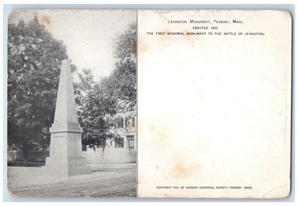 c1910's Lexington Memorial Monument Peabody Massachusetts MA Antique Postcard