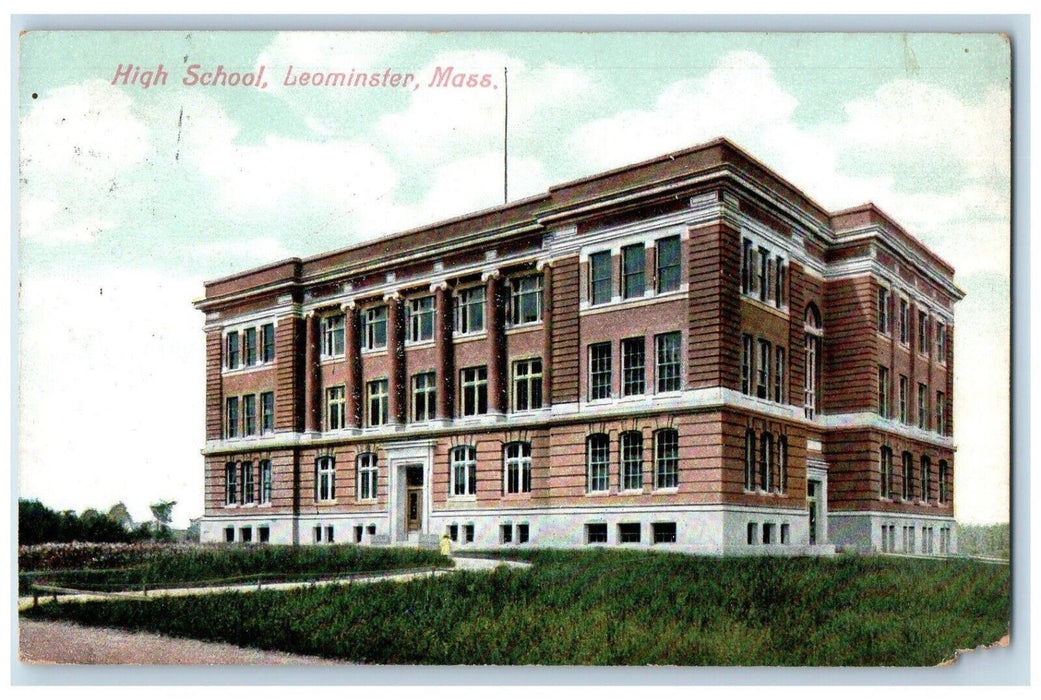 1909 View Of High School Building Leominster Massachusetts MA Antique Postcard