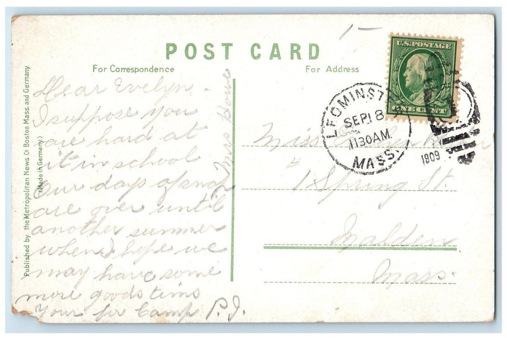 1909 View Of High School Building Leominster Massachusetts MA Antique Postcard