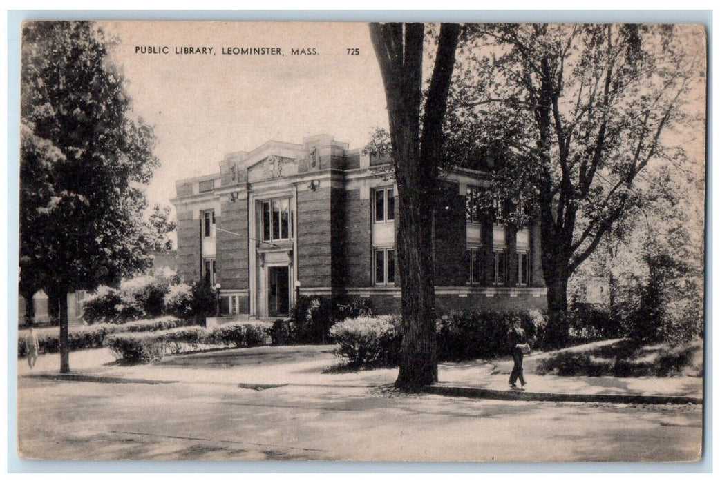 1956 View Of Public Library Building Leominster Massachusetts MA Postcard