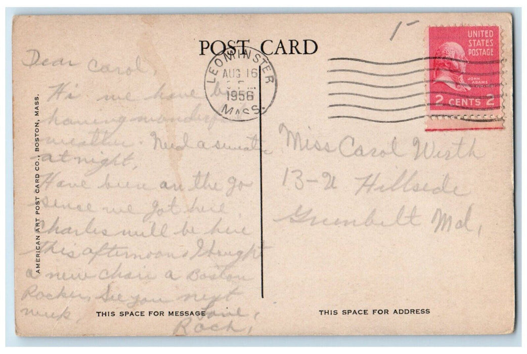 1956 View Of Public Library Building Leominster Massachusetts MA Postcard