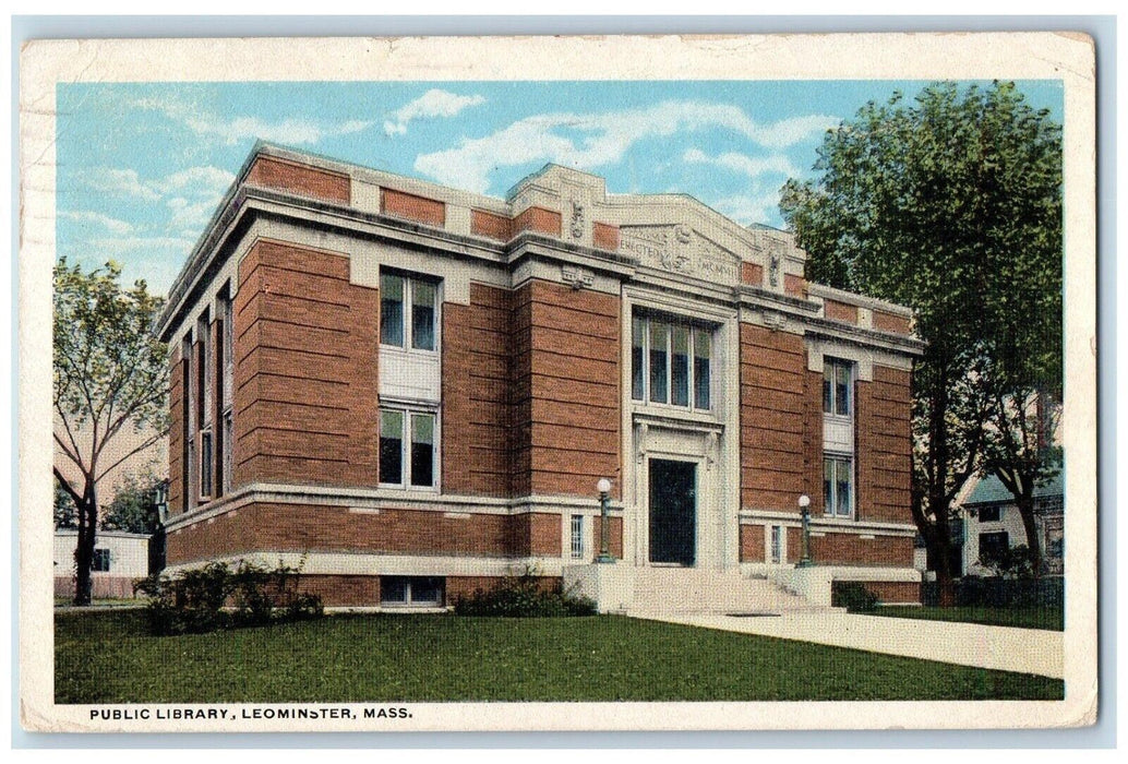 1917 Public Library Building Leominster Massachusetts MA Vintage Postcard