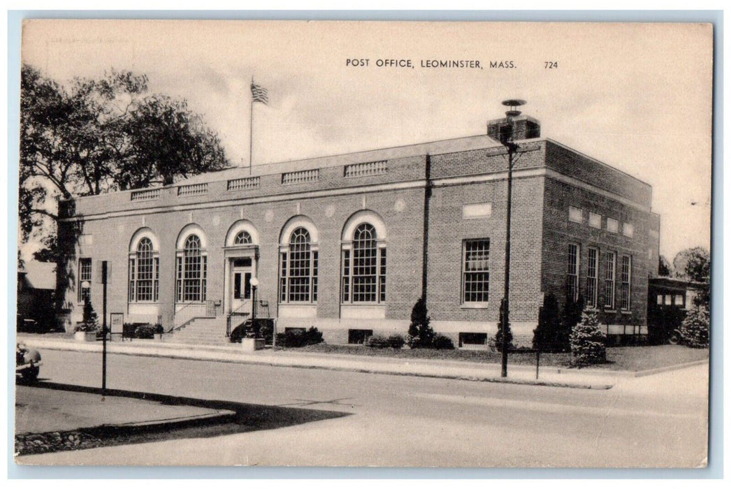 c1930's Post Office Building Street View Leominster Massachusetts MA Postcard