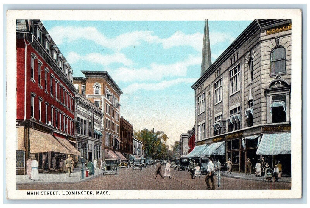 Main Street View Building Stores Cars Leominster Massachusetts MA Postcard