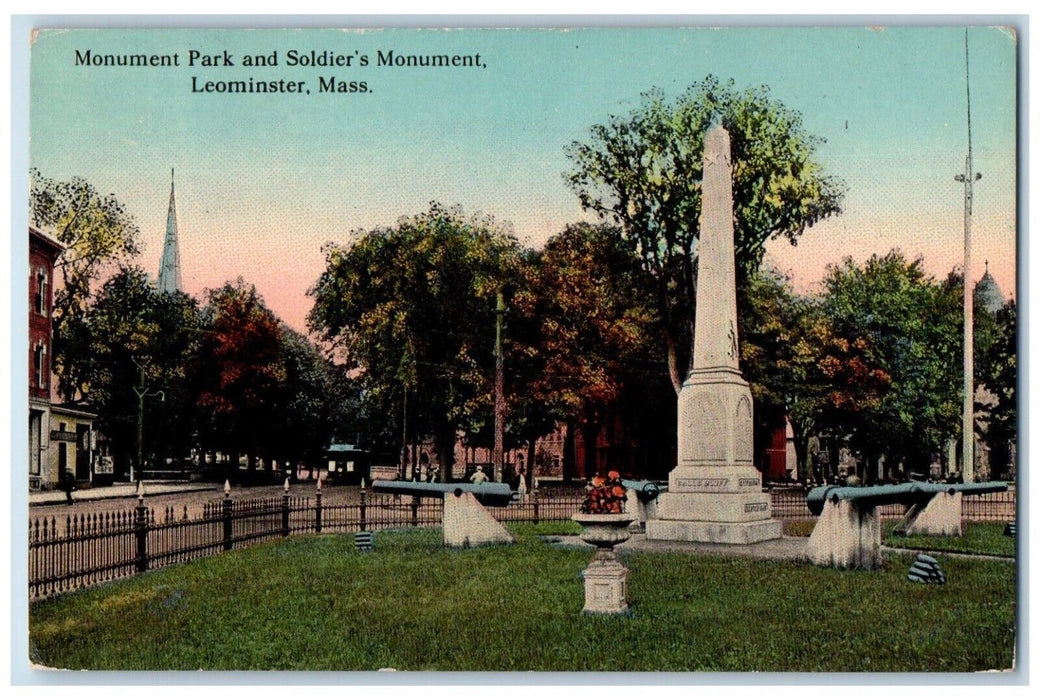 1912 Monument Park & Soldier's Leominster Massachusetts MA Posted Postcard