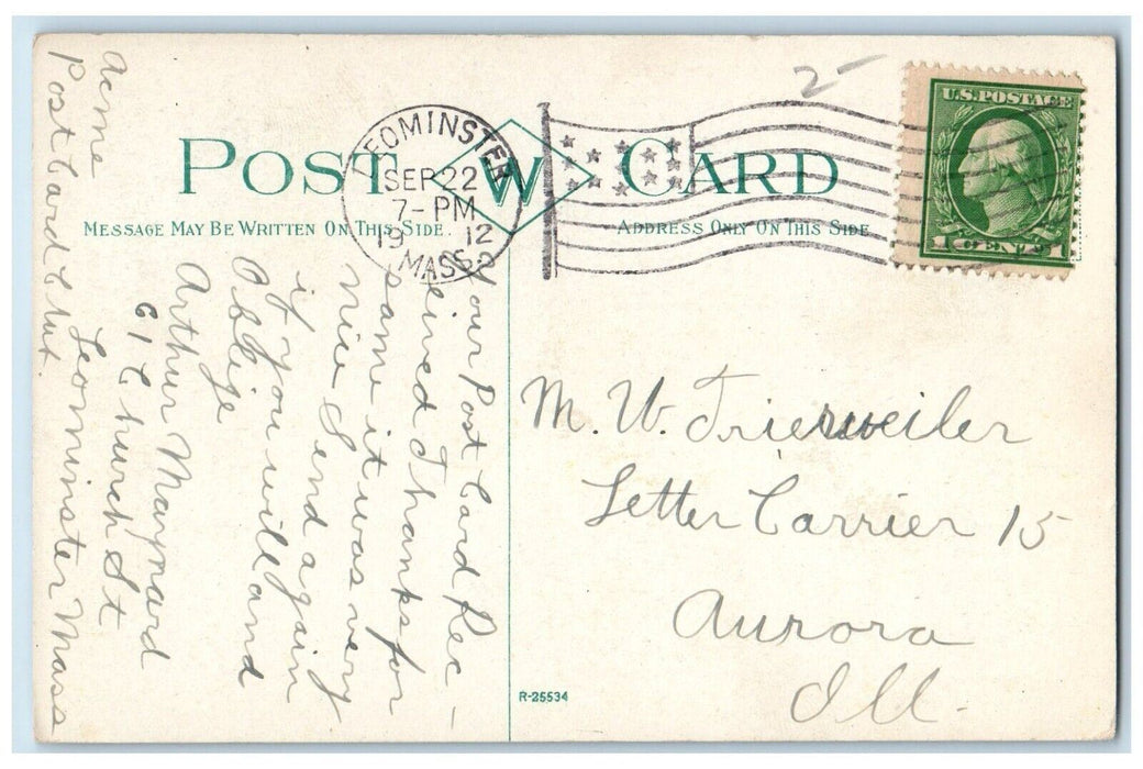 1912 Monument Park & Soldier's Leominster Massachusetts MA Posted Postcard