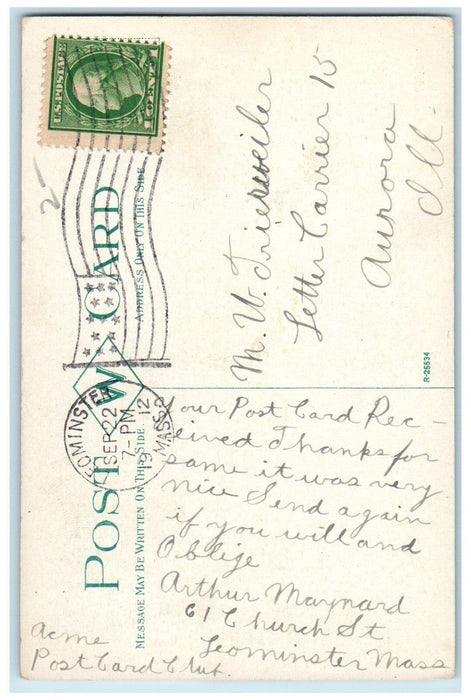 1912 Monument Park & Soldier's Leominster Massachusetts MA Posted Postcard