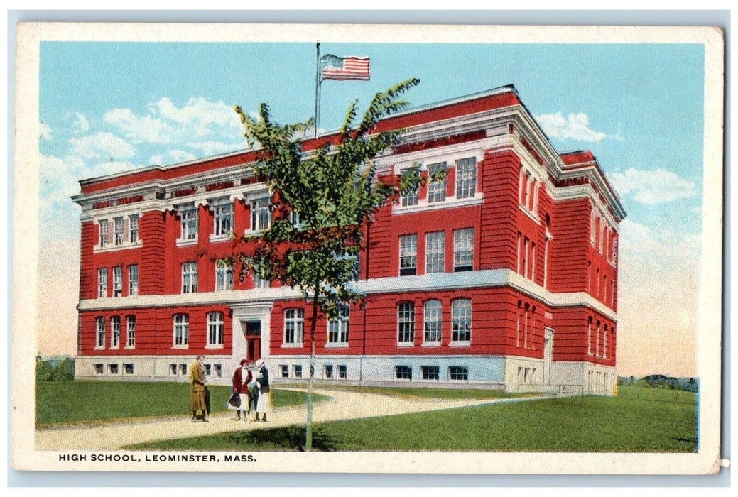 View Of High School Building Leominster Massachusetts MA Vintage Postcard