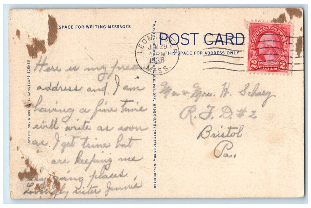 1936 Greetings From Leominster Massachusetts MA Vintage Posted Postcard