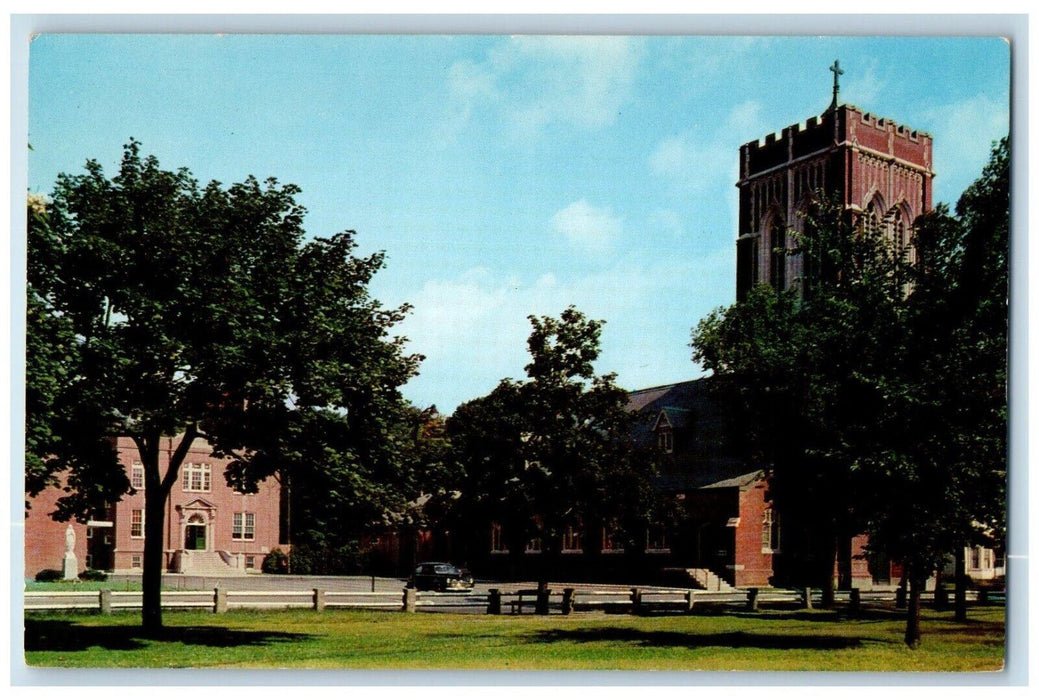 c1950's ST. Leo's Chruch And School Leominster Massachusetts MA Vintage Postcard