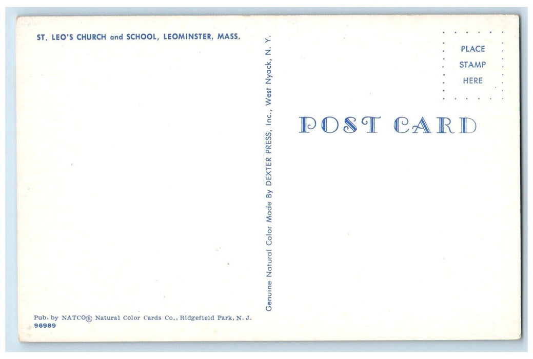 c1950's ST. Leo's Chruch And School Leominster Massachusetts MA Vintage Postcard