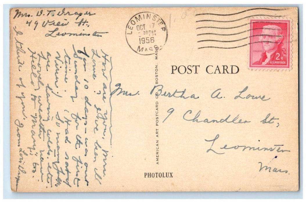1956 City Hall And Baptist Chruch Leominster Massachusetts MA Vintage Postcard