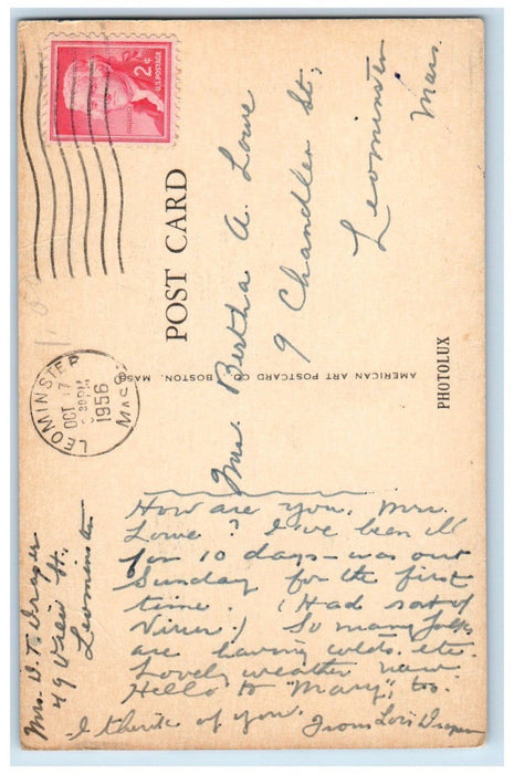1956 City Hall And Baptist Chruch Leominster Massachusetts MA Vintage Postcard