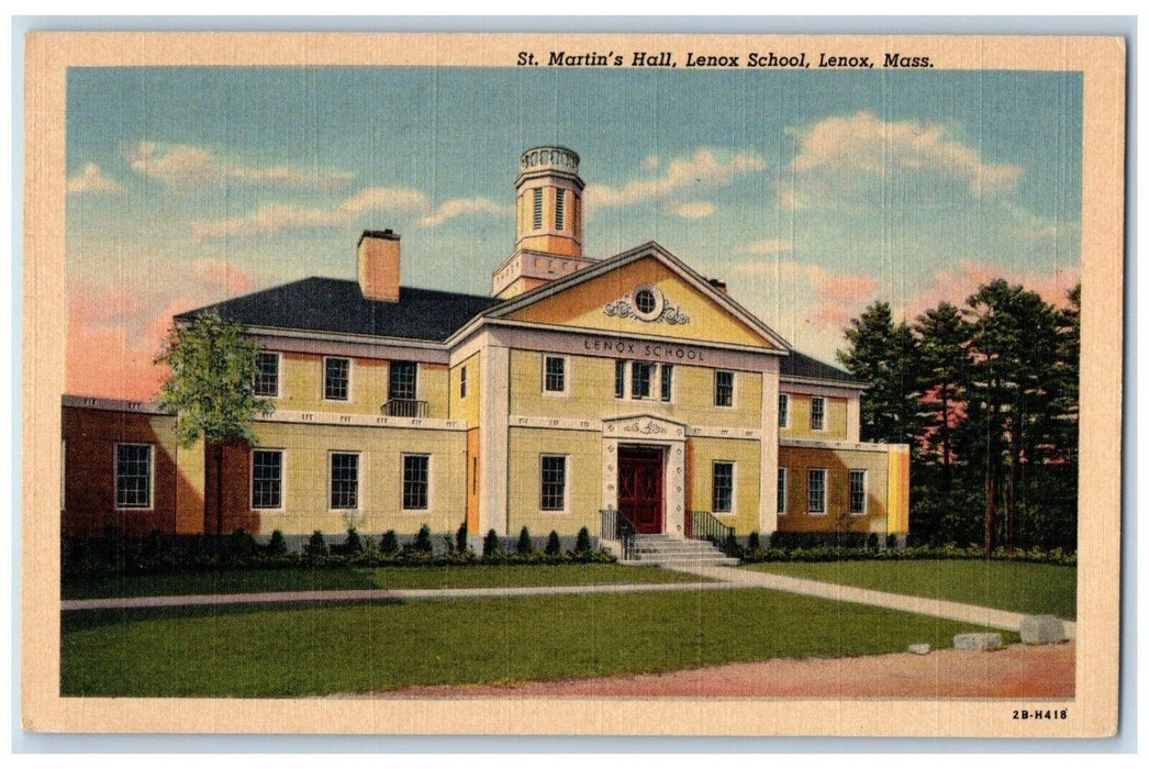 View Of ST. Martin's Hall Lenox School Massachusetts MA Vintage Postcard