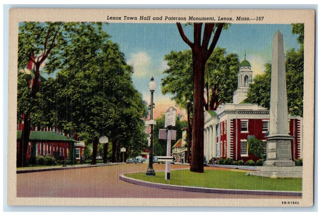 Lenox Town Hall And Paterson Monument Stockbridge Massachusetts MA Postcard