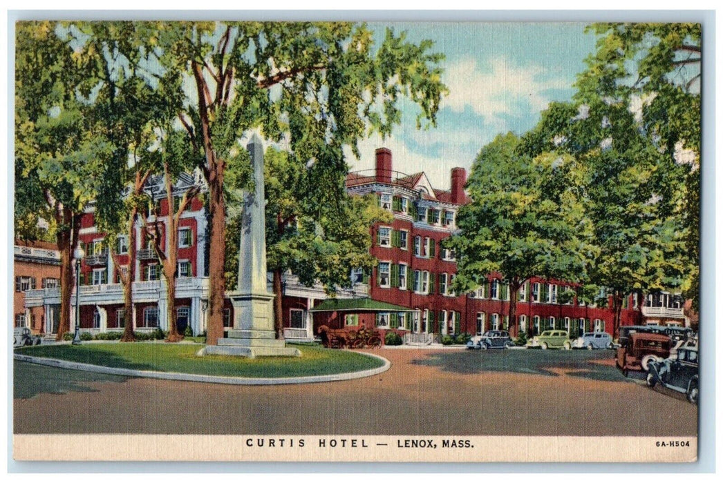 1952 View Of Curtis Hotel Building Cars Lenox Massachusetts MA Postcard
