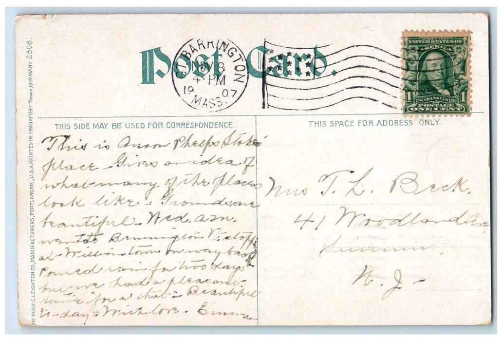 1907 Lenox Shadow brook GT. Barrington Massachusetts MA Vintage Postcard