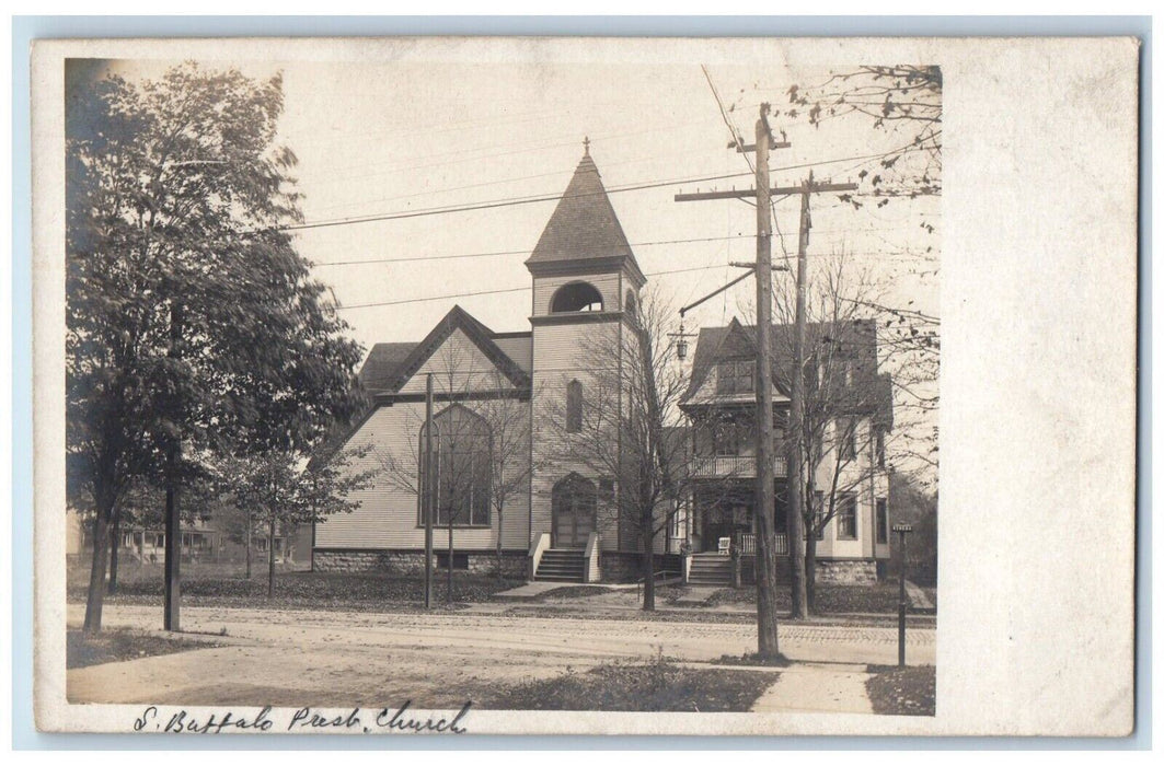 c1910's South Buffalo NY, Presbyterian Church Scene Street RPPC Photo Postcard