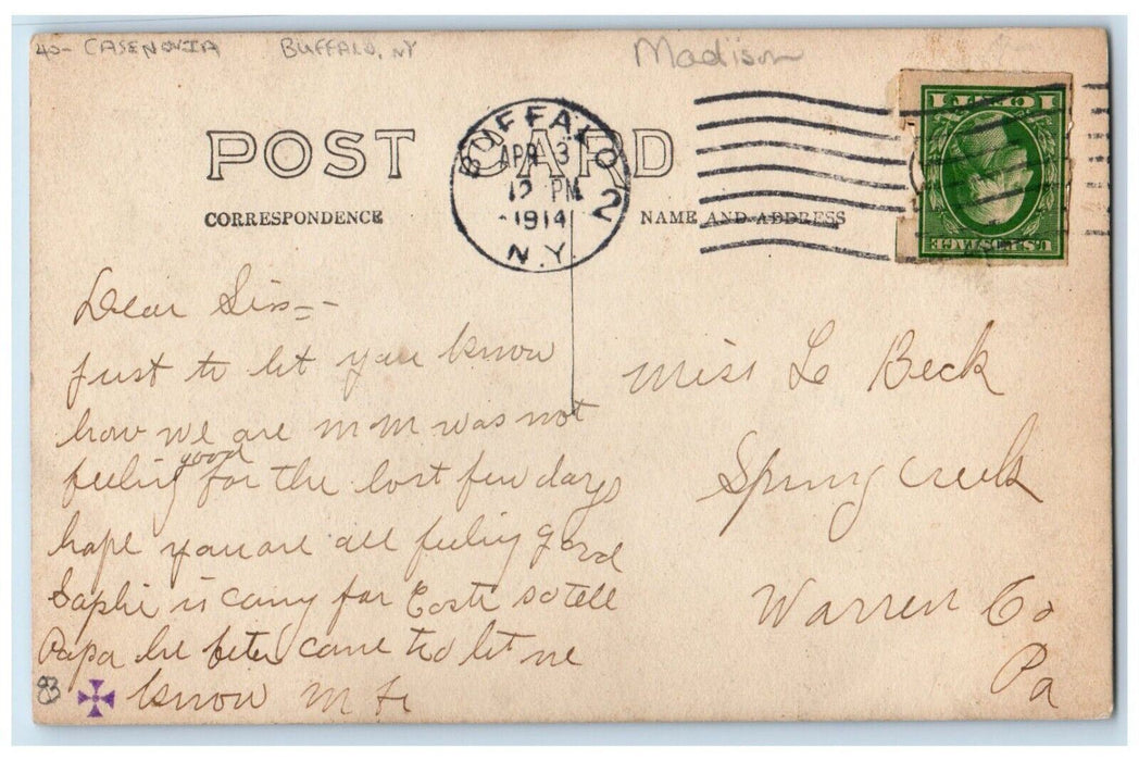 1914 Casenovia Park Baptist Church Buffalo New York NY RPPC Photo Postcard