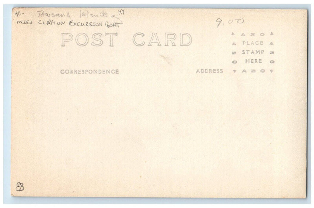 c1910's Miss Clayton Excursion Boat Thousand Island NY RPPC Photo Postcard