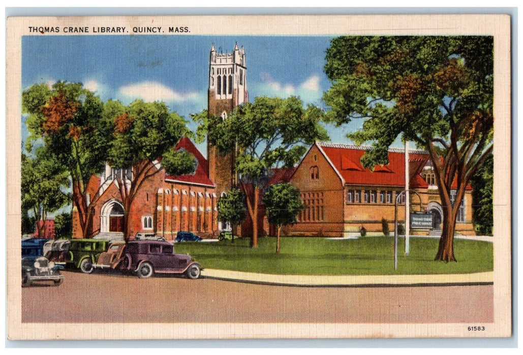 1938 Thomas Crane Library Quincy Massachusetts MA Vintage Posted Postcard
