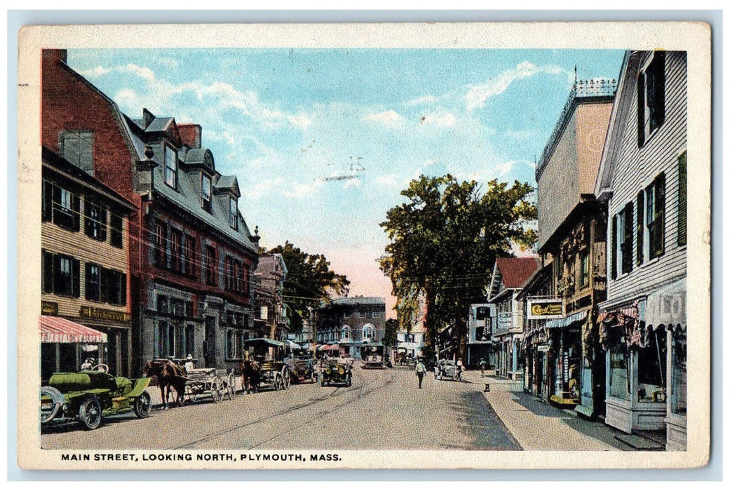 1921 Main Street Looking North Plymouth Massachusetts MA Antique Postcard