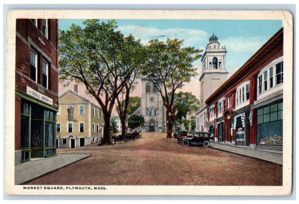 1921 Regal Shoes Market Square Plymouth Massachusetts MA Antique Posted Postcard
