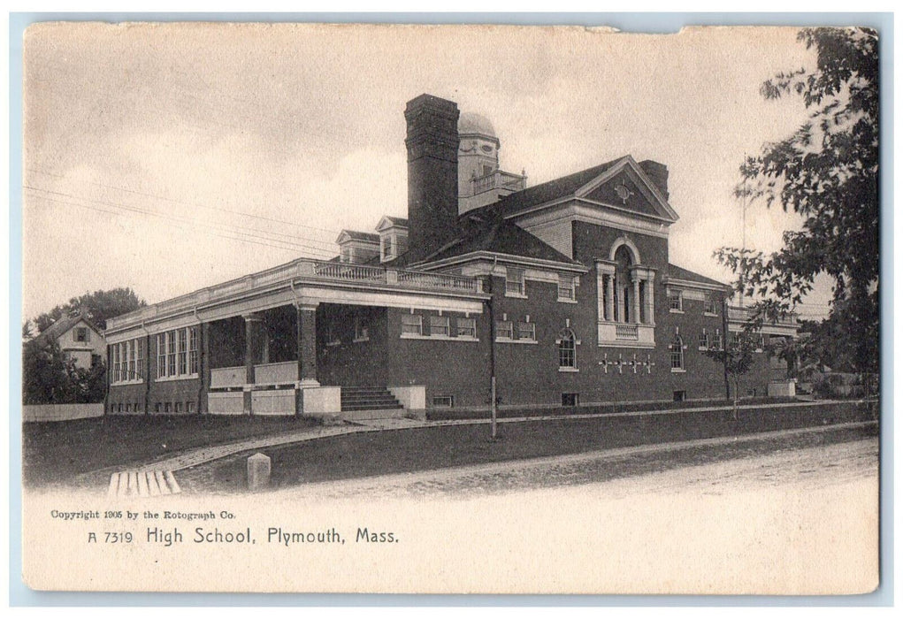 c1905 High School Plymouth Massachusetts MA Antique Unposted Postcard