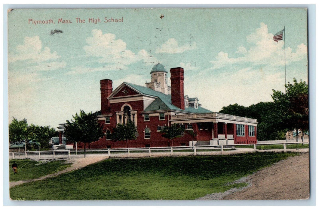 1912 High School Plymouth Massachusetts MA Hugh C Leighton Antique Postcard