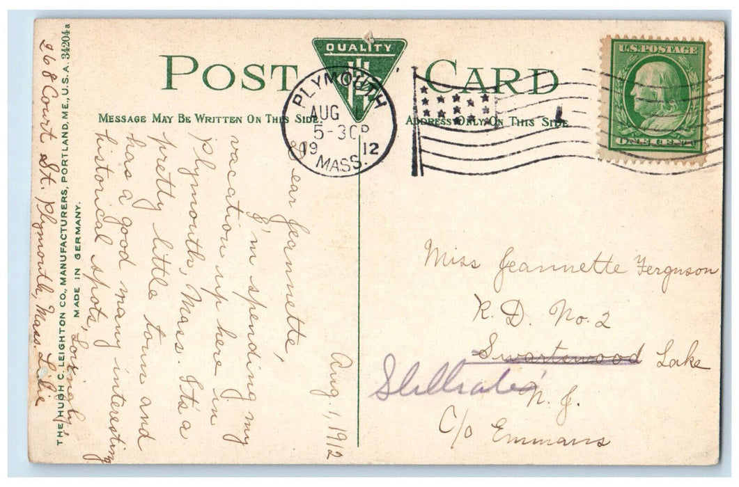 1912 High School Plymouth Massachusetts MA Hugh C Leighton Antique Postcard