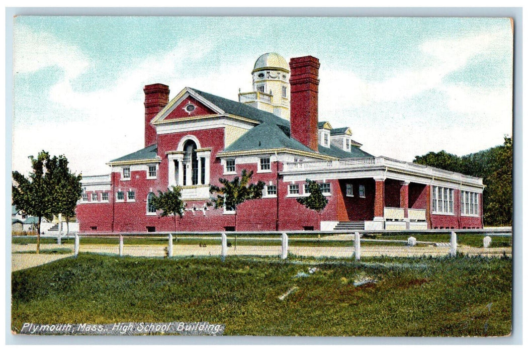 c1910 High School Building Plymouth Massachusetts MA AS Burbank Antique Postcard