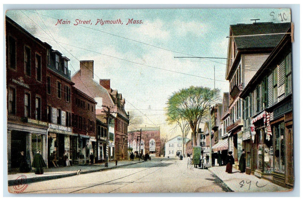 c1905 Hardware Creamer'e Main Street Plymouth Massachusetts MA Antique Postcard