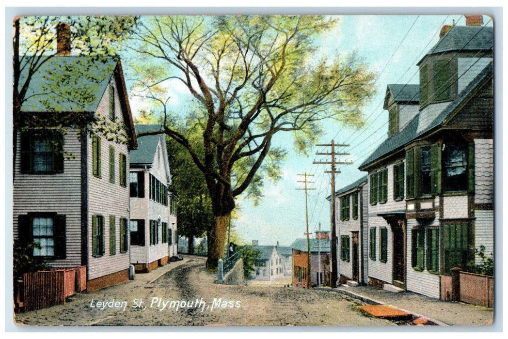 1916 View of Leyden Street Houses Plymouth Massachusetts MA Antique Postcard