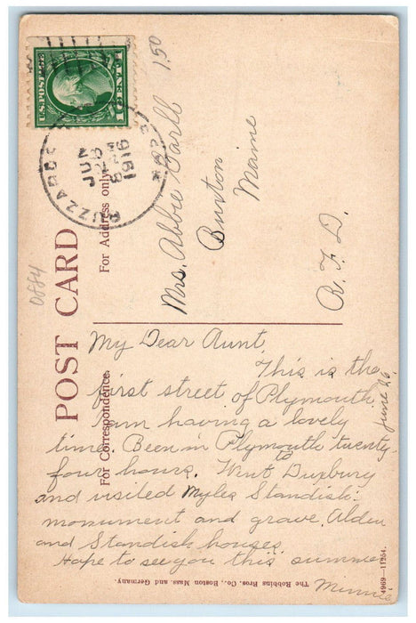 1916 View of Leyden Street Houses Plymouth Massachusetts MA Antique Postcard