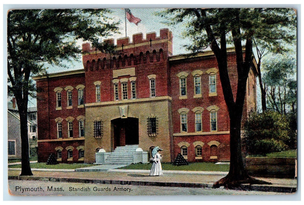 1912 Standish Guards Armory Plymouth Massachusetts MA Antique Posted Postcard