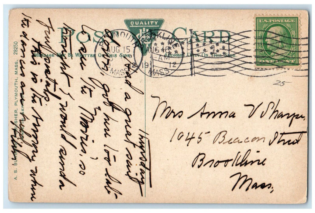 1912 Standish Guards Armory Plymouth Massachusetts MA Antique Posted Postcard