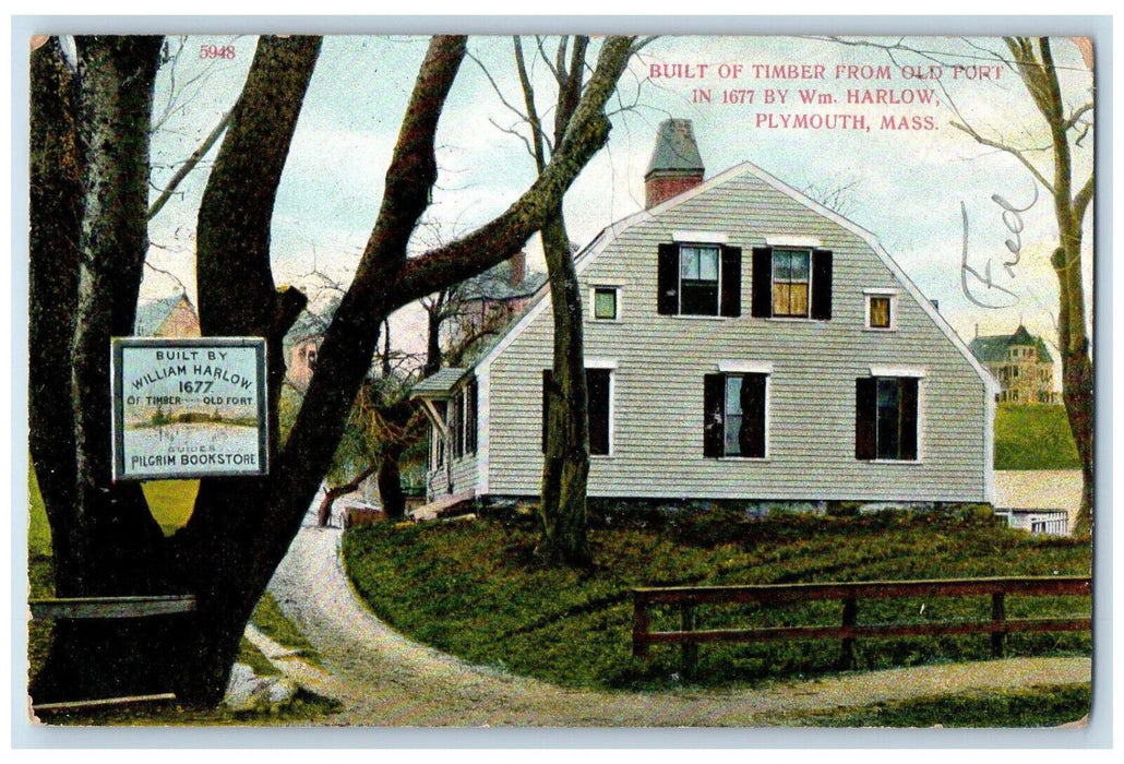 1908 Built of Timber from Old Port Harlow Plymouth Massachusetts MA Postcard