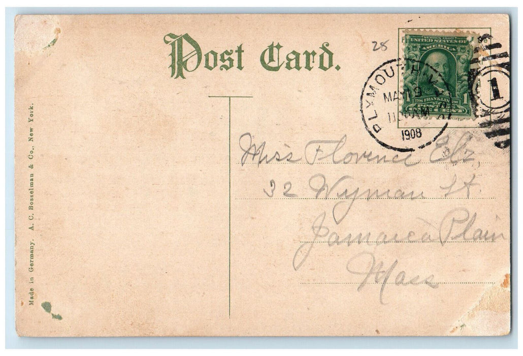 1908 Built of Timber from Old Port Harlow Plymouth Massachusetts MA Postcard