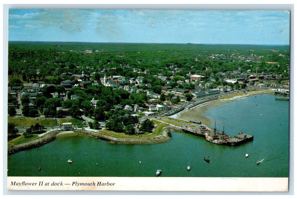 1969 Aerial View Mayflower II at Dock Plymouth Harbor Massachusetts MA Postcard