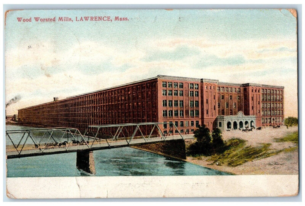 c1910's Wood Worsted Mills Scene Bridge Lawrence Massachusetts MA RPO Postcard