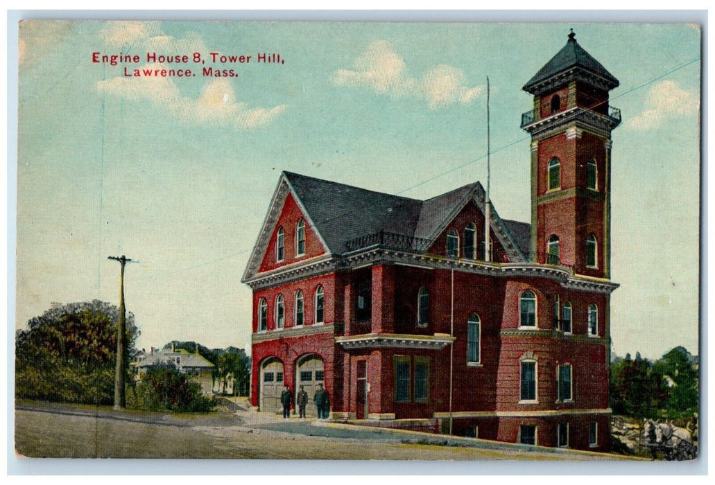 c1910's Engine House 8 Tower Hill Lawrence Massachusetts MA Antique Postcard