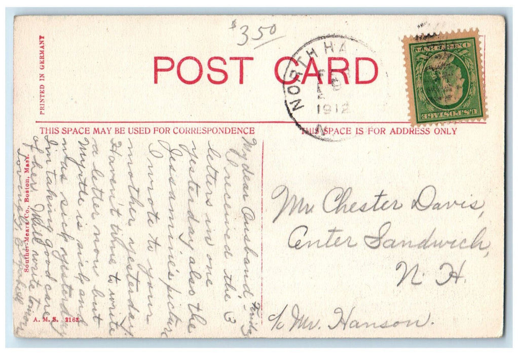 1912 View of Town and Brook Plymouth Massachusetts MA Antique Postcard