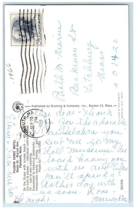 1966 Pilgrim Sands Motel Warren Avenue Plymouth Massachusetts MA Postcard
