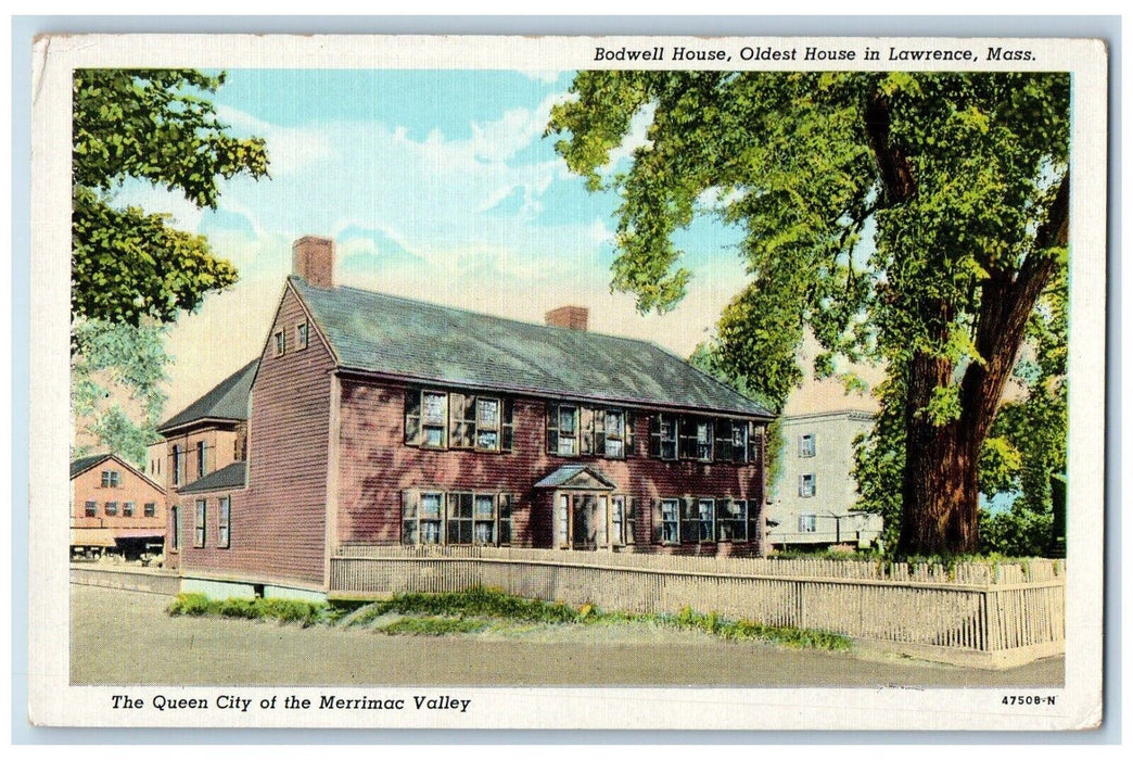 c1930's Bowell House And Oldest House In Lawrence Massachusetts MA Postcard