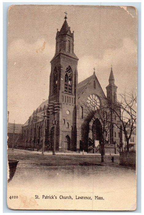 c1910's St. Patrick's Church Scene Street Lawrence Massachusetts MA Postcard